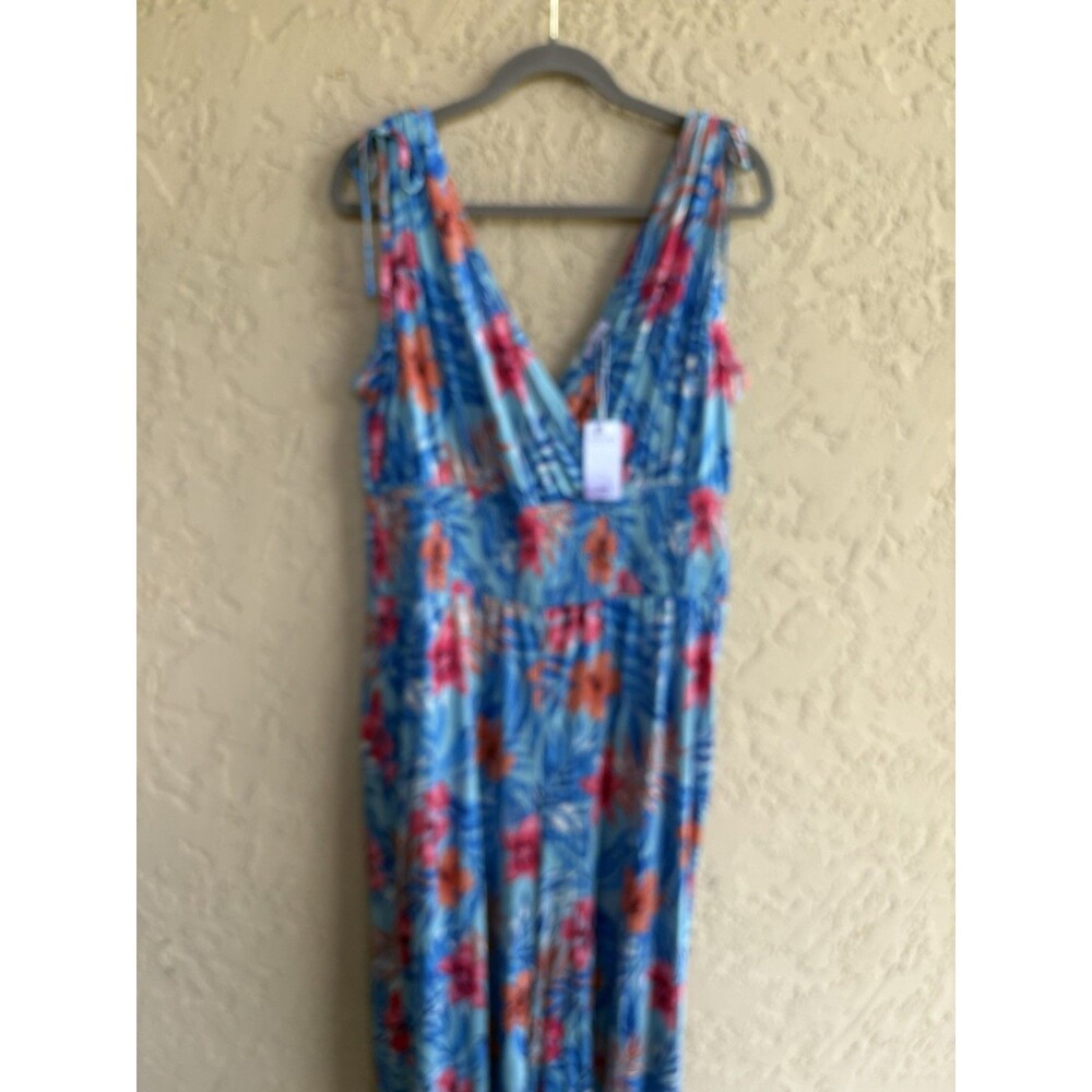 Lascana New Orange Pink Blue Floral Palms Sleeveless Wide Leg Jumpsuit Size 16